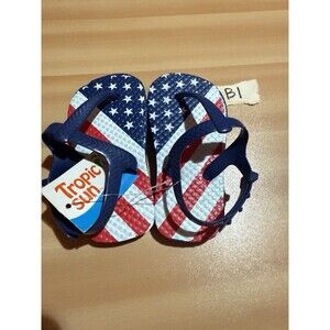 Toddler Kids Patriotic Slippers 5/6 Red White Blue American Flag Slip On New